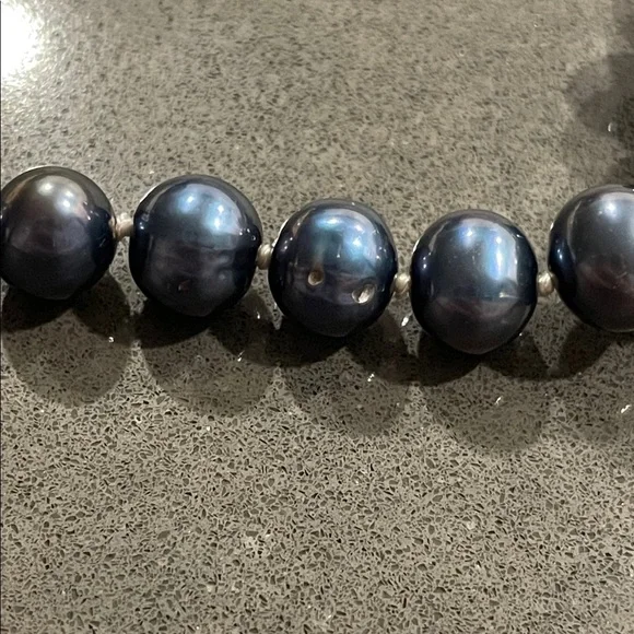 Blue Gray Pearl Necklace with 925 Silver Fish Hook Clasp - Picture 15 of 17